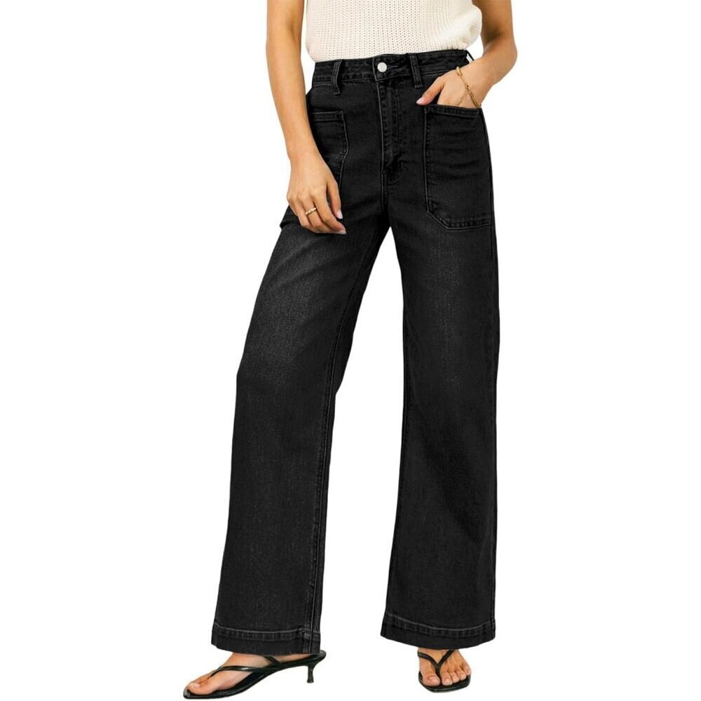 Women s Wide Leg Stretch Denim Jeans High Waisted Casual Baggy Pants